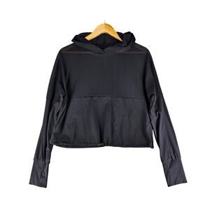 BUFFBUNNY WOMENS ESCANDALA PULLOVER BLACK DIAMOND MESH HOODED CROPTOP SIZE SMALL